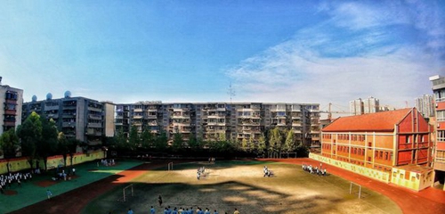 成都市通锦中学校校园俯拍